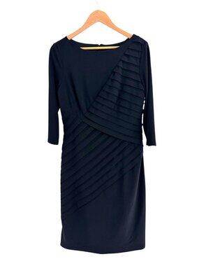 Adrianna Papell Black Shutter Pleat Black Dress Size 12 Sheath Shift Evening